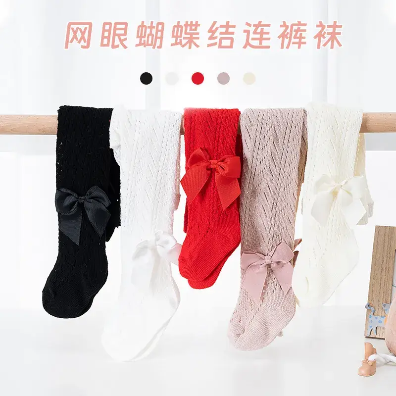 Spanish Ring Hollow Bow Baby Pantyhose Spring Summer 0-2Y - Image 6