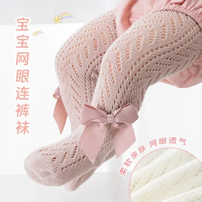 Spanish Ring Hollow Bow Baby Pantyhose Spring Summer 0-2Y - Image 7