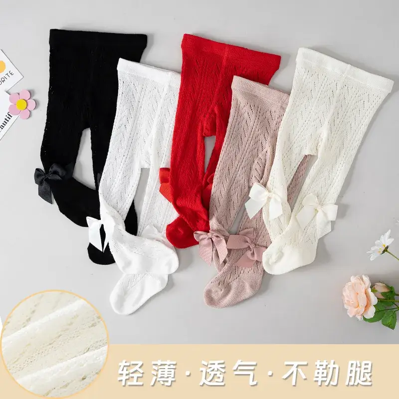 Spanish Ring Hollow Bow Baby Pantyhose Spring Summer 0-2Y - Image 8