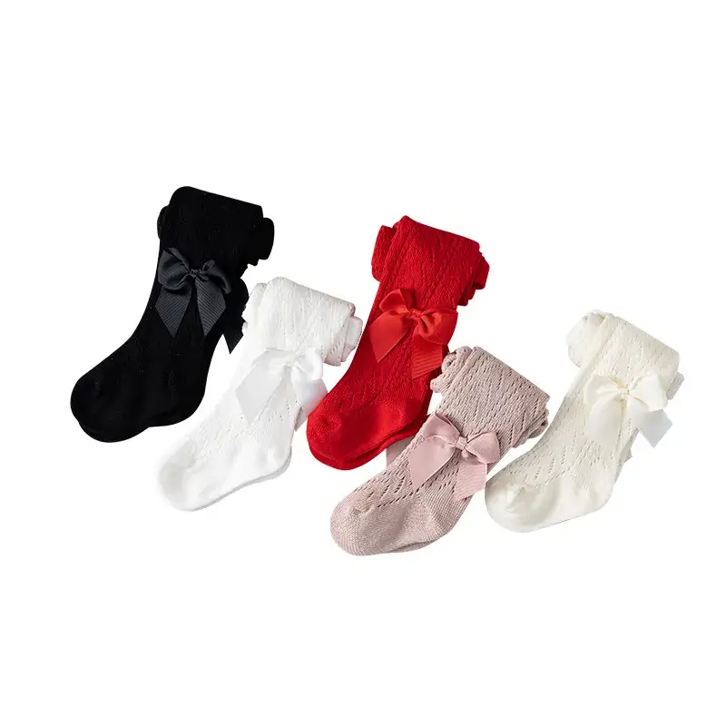 Spanish Ring Hollow Bow Baby Pantyhose Spring Summer 0-2Y - Image 9