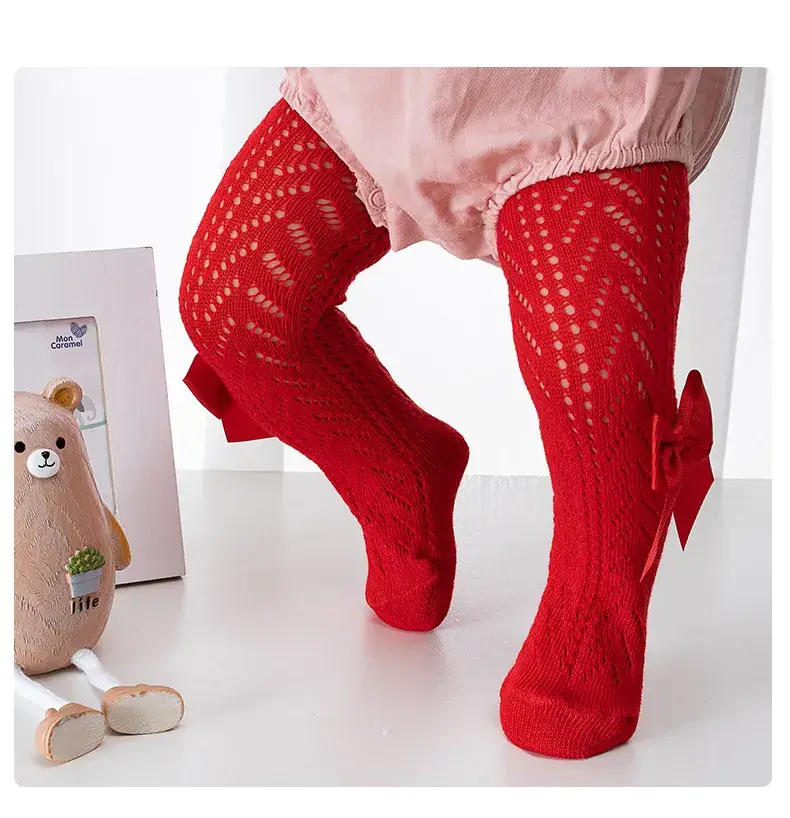 Spanish Ring Hollow Bow Baby Pantyhose Spring Summer 0-2Y — feature 10