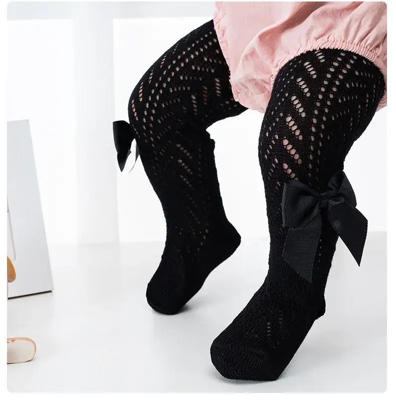 Spanish Ring Hollow Bow Baby Pantyhose Spring Summer 0-2Y — feature 12