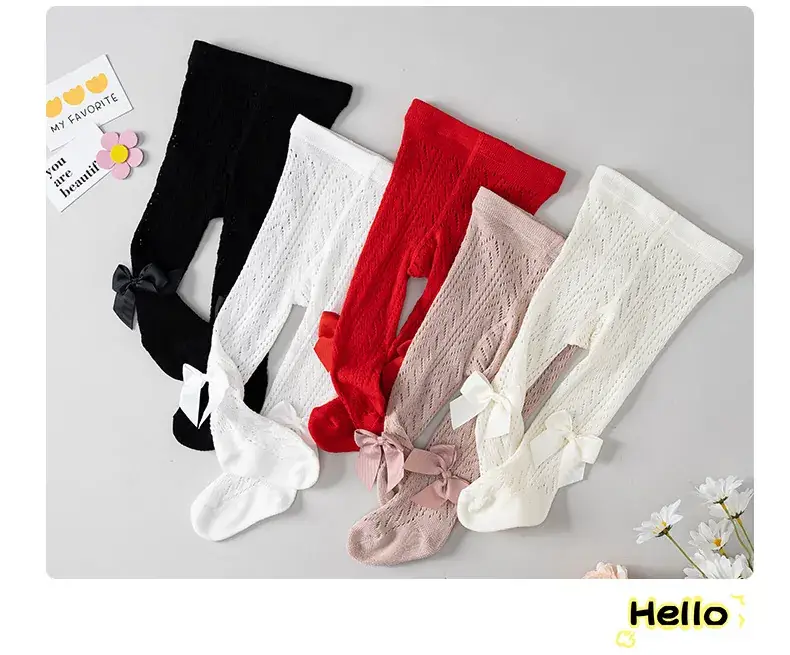 Spanish Ring Hollow Bow Baby Pantyhose Spring Summer 0-2Y — feature 5