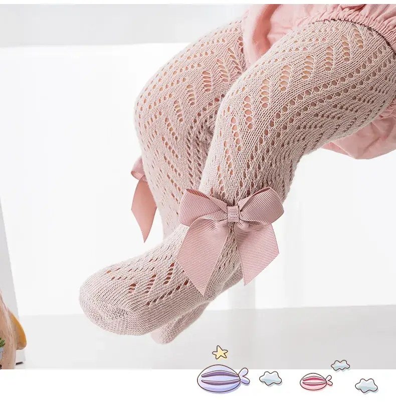 Spanish Ring Hollow Bow Baby Pantyhose Spring Summer 0-2Y — feature 6