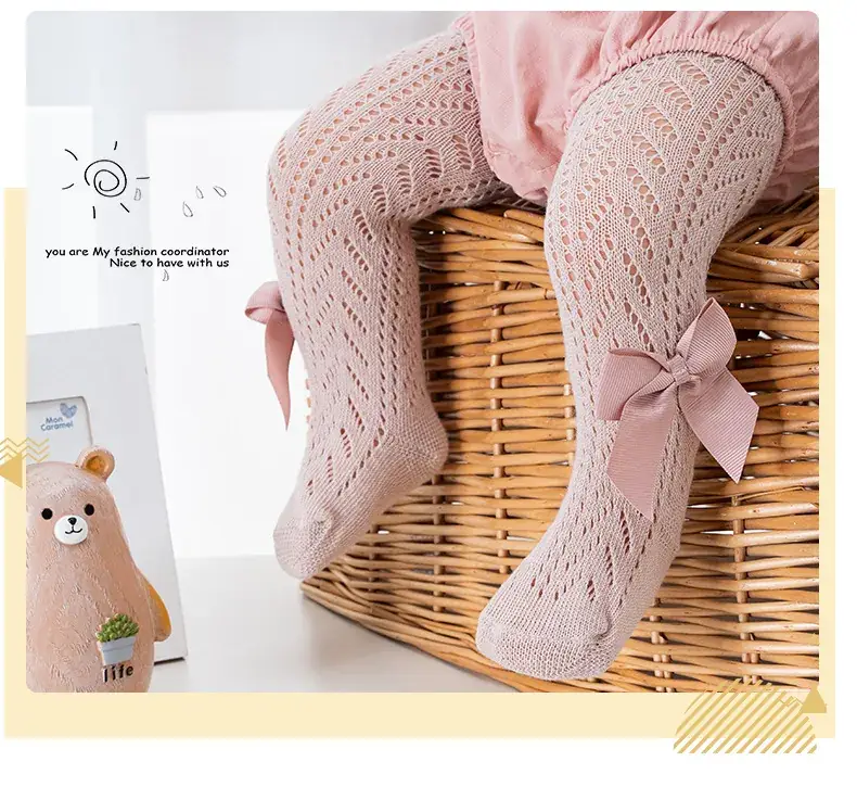 Spanish Ring Hollow Bow Baby Pantyhose Spring Summer 0-2Y — feature 7