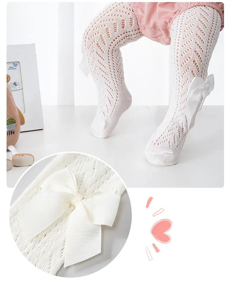 Spanish Ring Hollow Bow Baby Pantyhose Spring Summer 0-2Y — feature 8