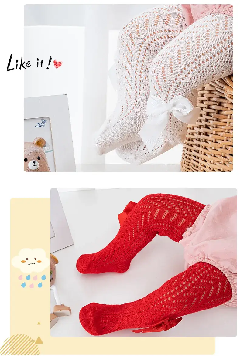 Spanish Ring Hollow Bow Baby Pantyhose Spring Summer 0-2Y — feature 9