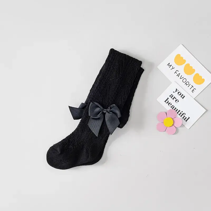 Spanish Ring Hollow Bow Baby Pantyhose Spring Summer 0-2Y - Image 2