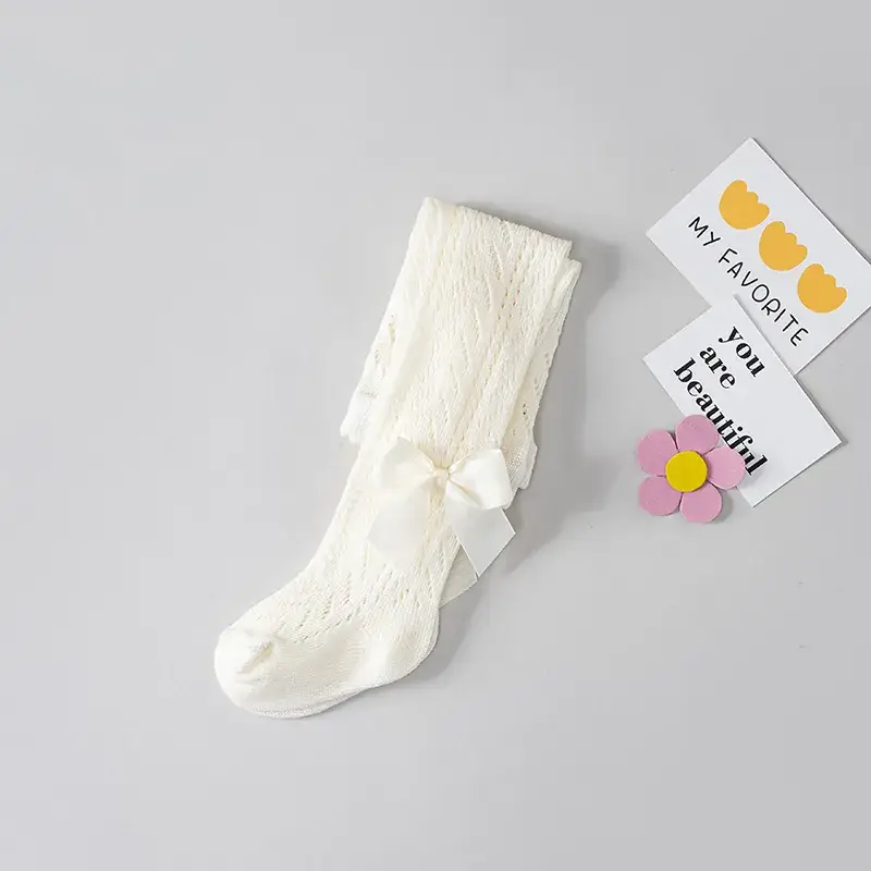 Spanish Ring Hollow Bow Baby Pantyhose Spring Summer 0-2Y - Image 3