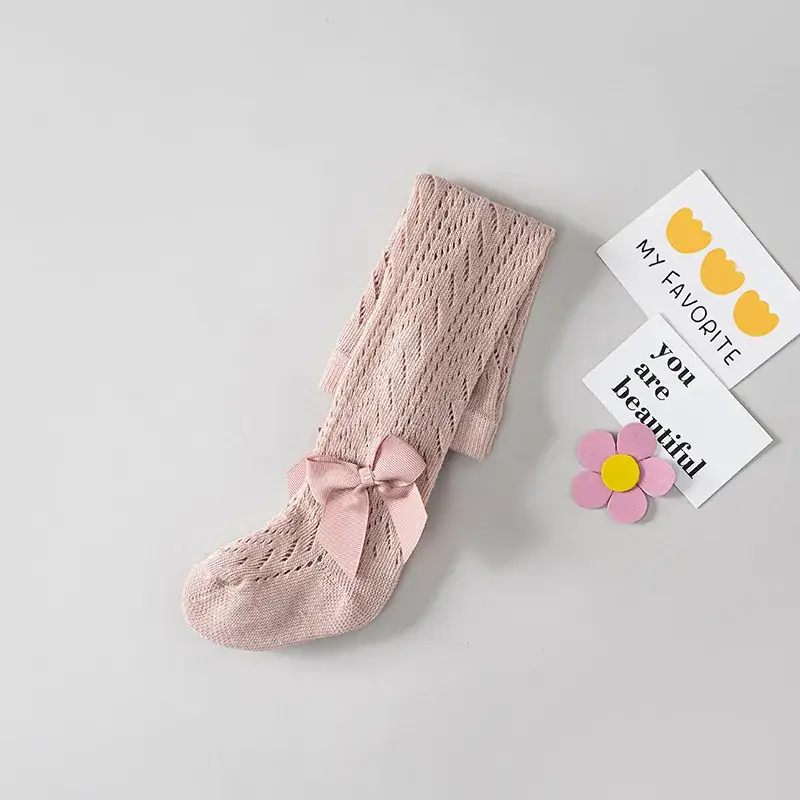 Spanish Ring Hollow Bow Baby Pantyhose Spring Summer 0-2Y - Image 4