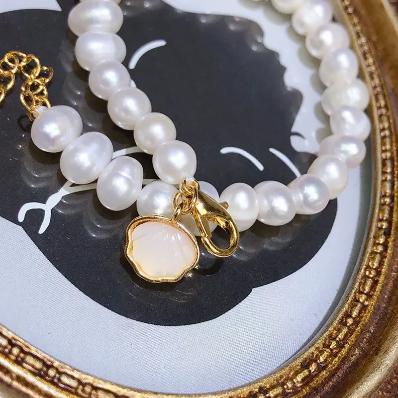 7mm White Pearl Bracelet for Women 18K Gold Filled