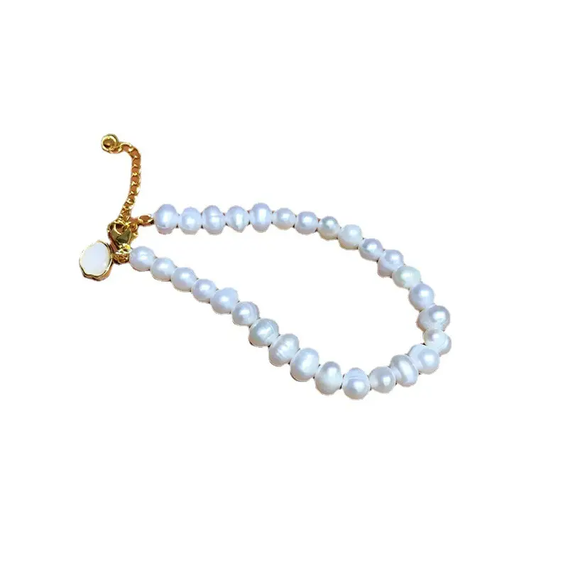 7mm White Pearl Bracelet for Women 18K Gold Filled