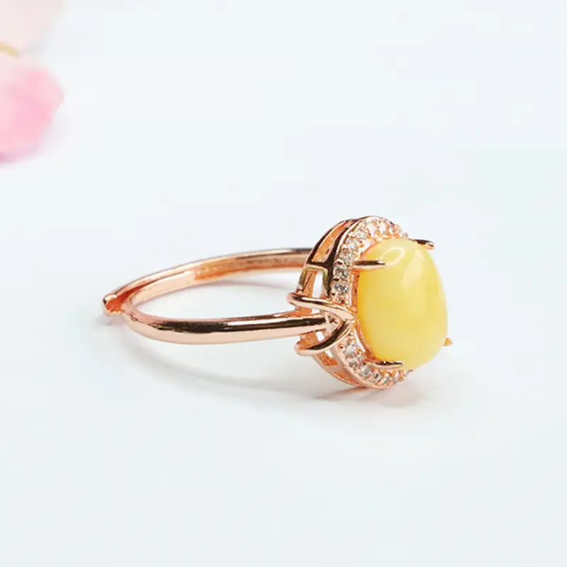 Yellow Honey White Nectar Amber Ring with Diamond Set - Image 4