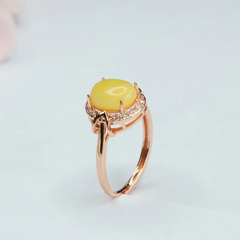 Yellow Honey White Nectar Amber Ring with Diamond Set - Image 5