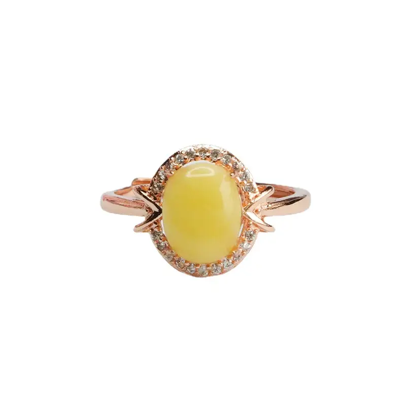 Yellow Honey White Nectar Amber Ring with Diamond Set - Image 6