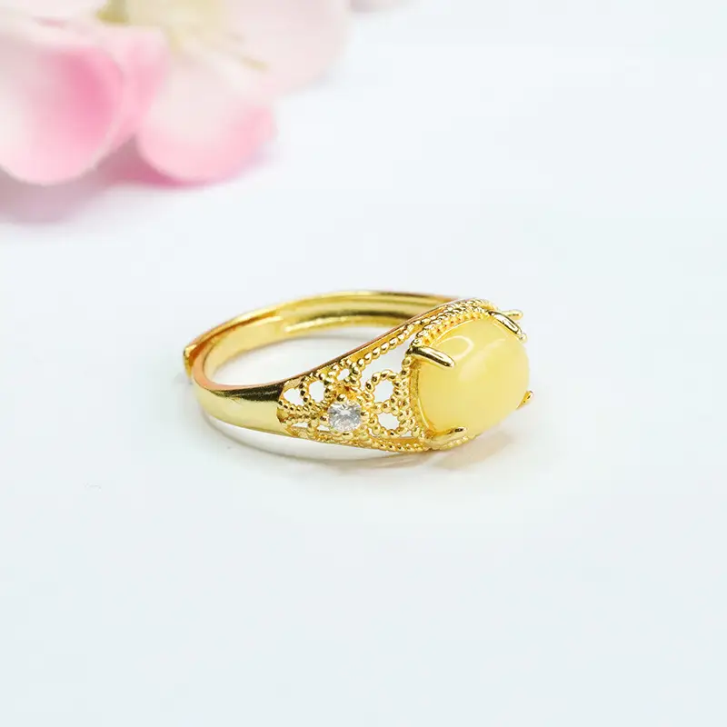 Gold Yellow Amber Saddle Ring for Men Women - Image 3
