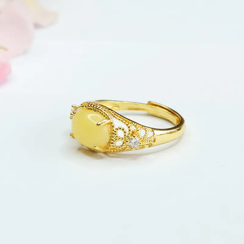 Gold Yellow Amber Saddle Ring for Men Women - Image 4