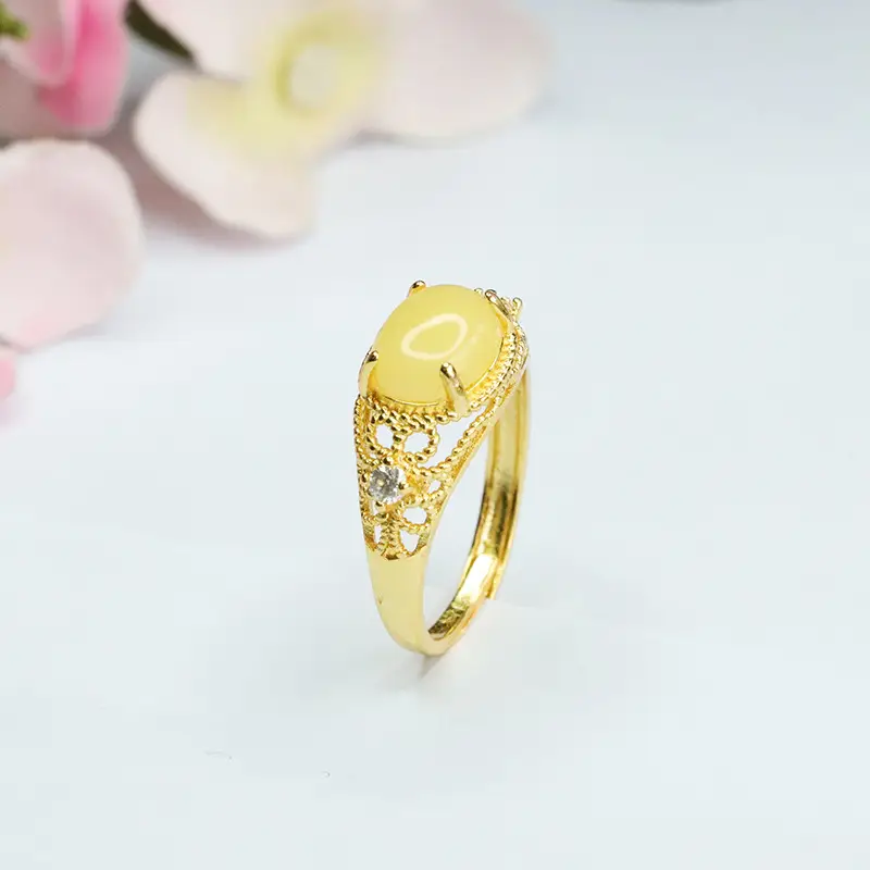 Gold Yellow Amber Saddle Ring for Men Women - Image 5