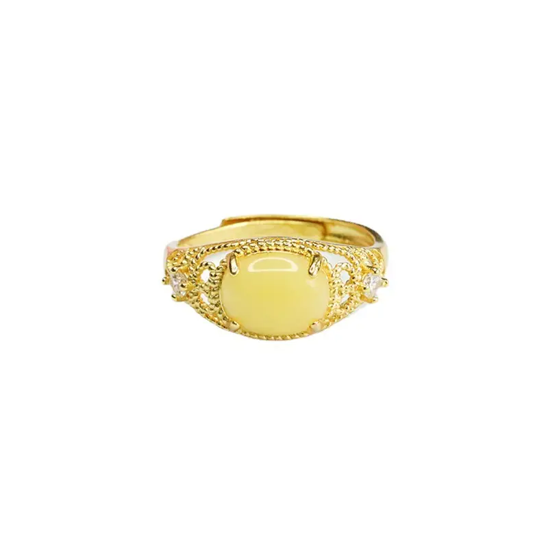 Gold Yellow Amber Saddle Ring for Men Women - Image 6