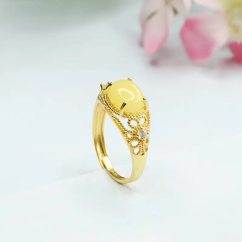 Gold Yellow Amber Saddle Ring for Men Women — feature 11