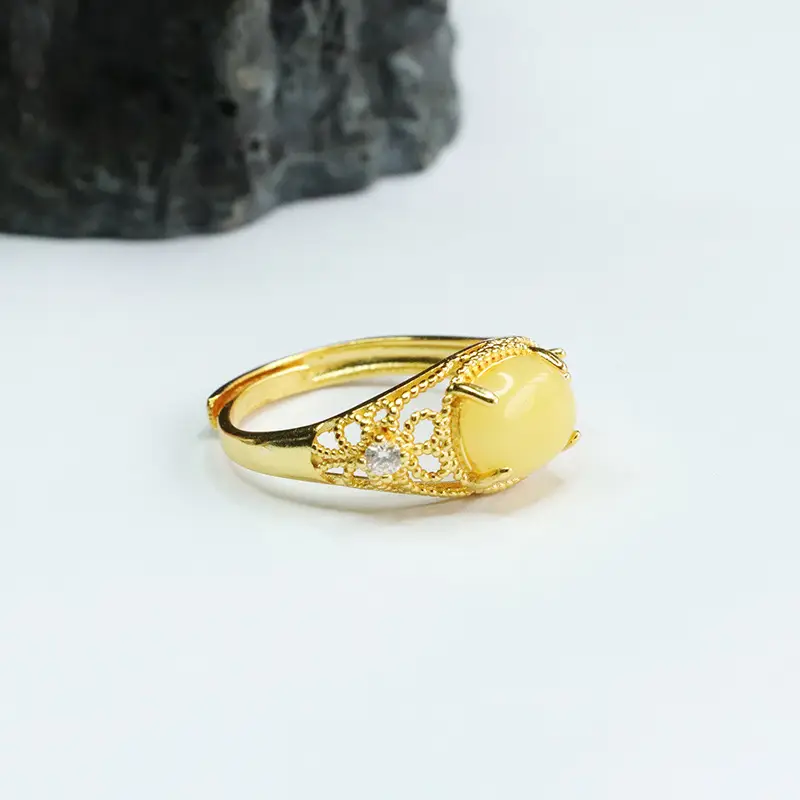 Gold Yellow Amber Saddle Ring for Men Women — feature 8