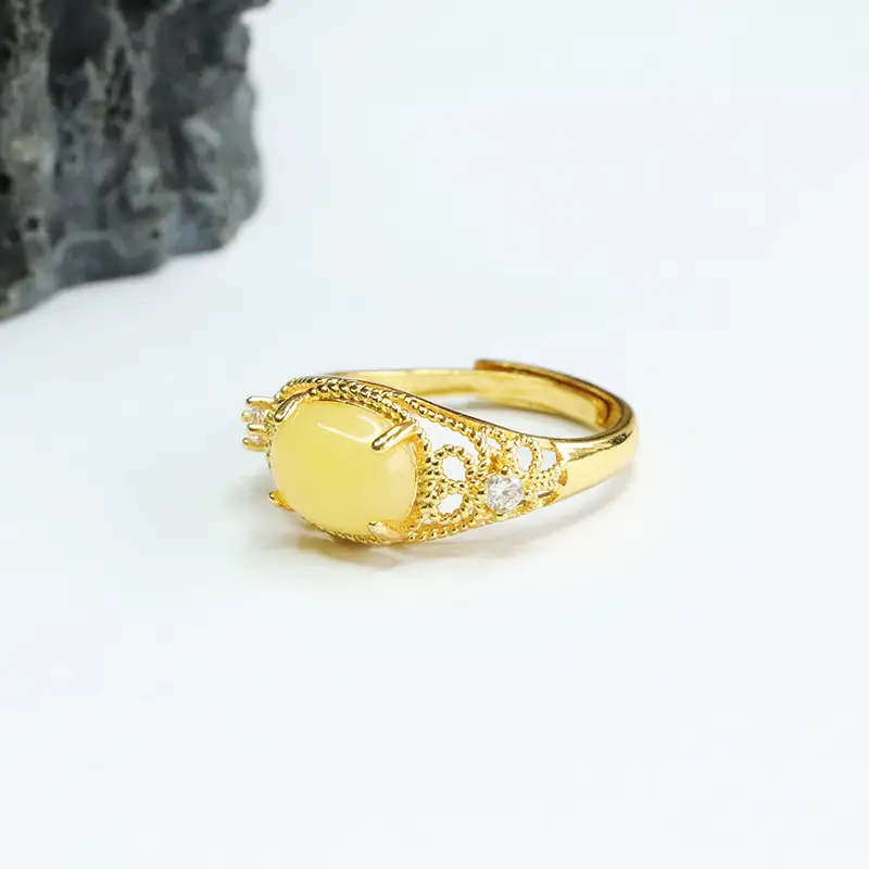 Gold Yellow Amber Saddle Ring for Men Women — feature 9