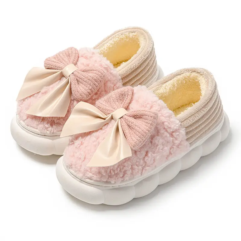 Cotton slippers winter covered heel indoor home bowknot women's warm fleece-lined household wool cotton shoes women's outer wear winter - Image 11
