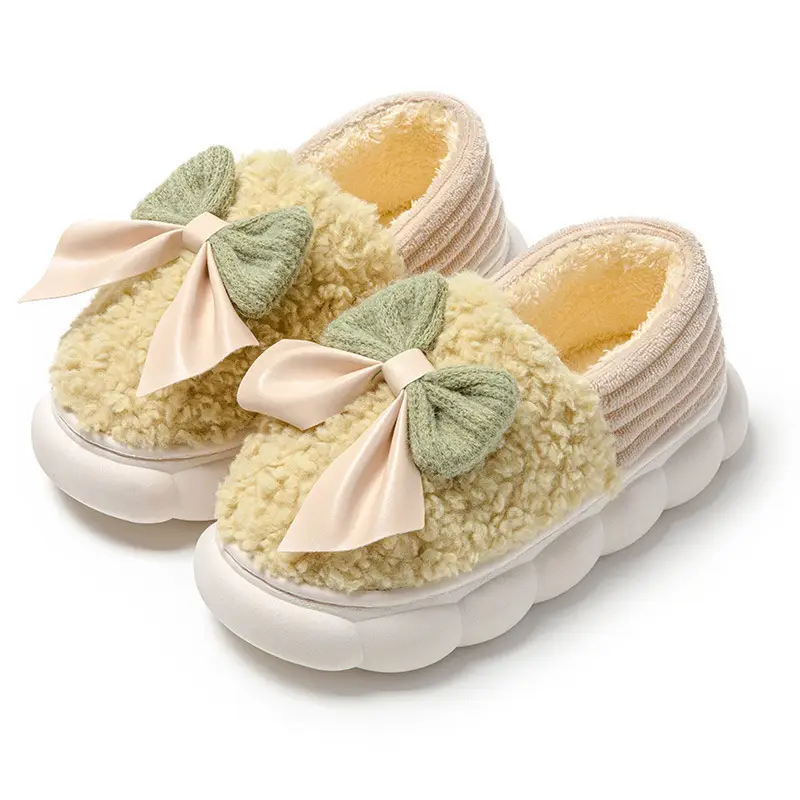 Cotton slippers winter covered heel indoor home bowknot women's warm fleece-lined household wool cotton shoes women's outer wear winter - Image 3