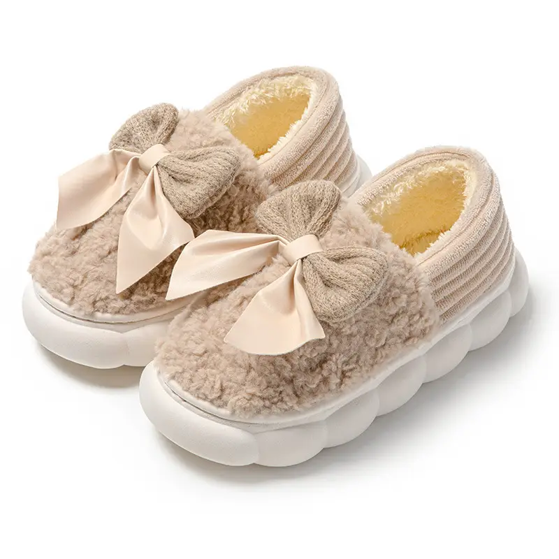 Cotton slippers winter covered heel indoor home bowknot women's warm fleece-lined household wool cotton shoes women's outer wear winter - Image 4