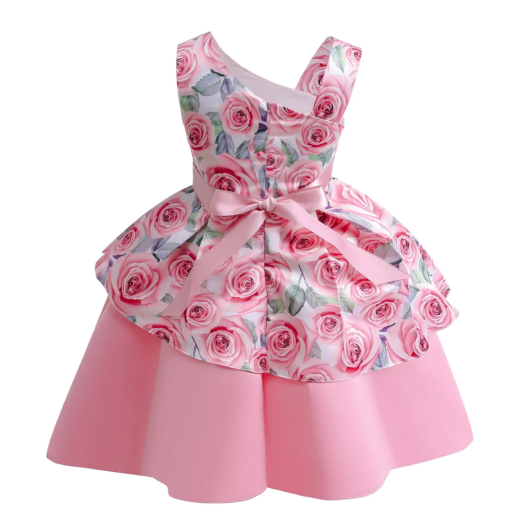 Off-Shoulder Girls Dress Blue Rose Print