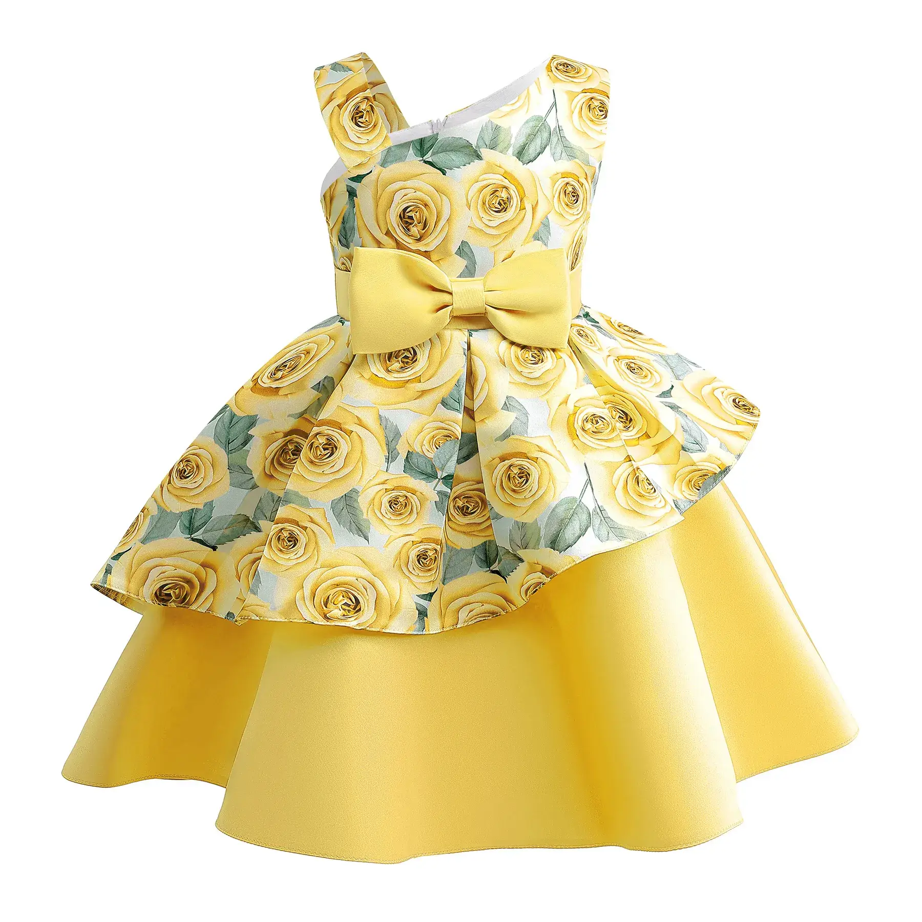 Off-Shoulder Girls Dress Blue Rose Print