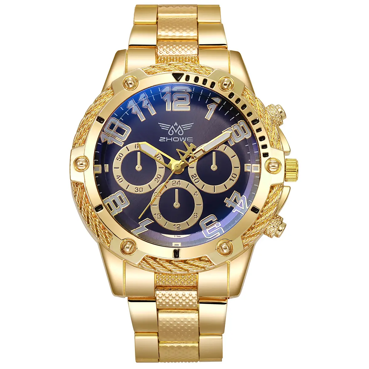 Men's Gold Chronograph Watch with Blue Dial & 3 Eyes - Image 9