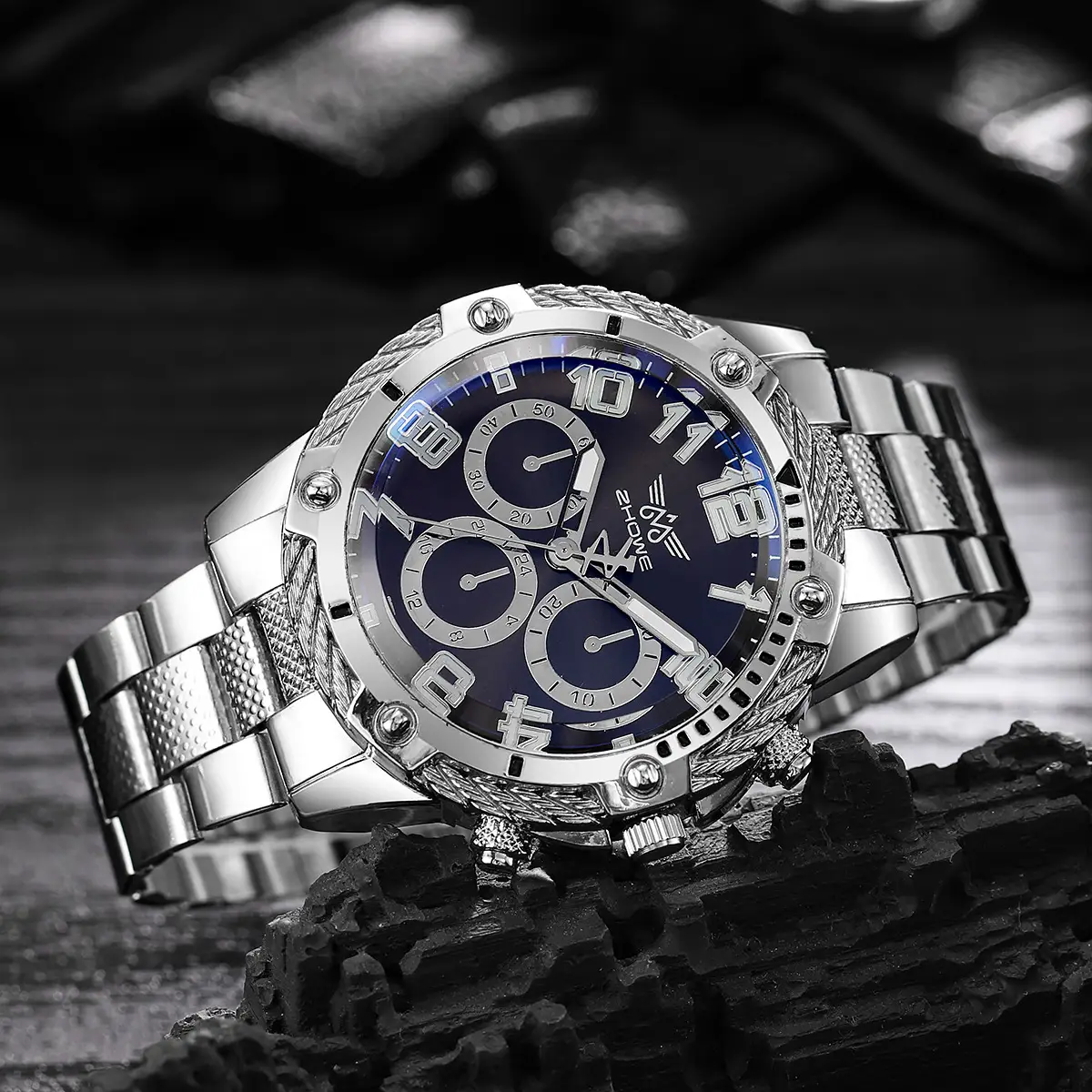 Men's Gold Chronograph Watch with Blue Dial & 3 Eyes — feature 11