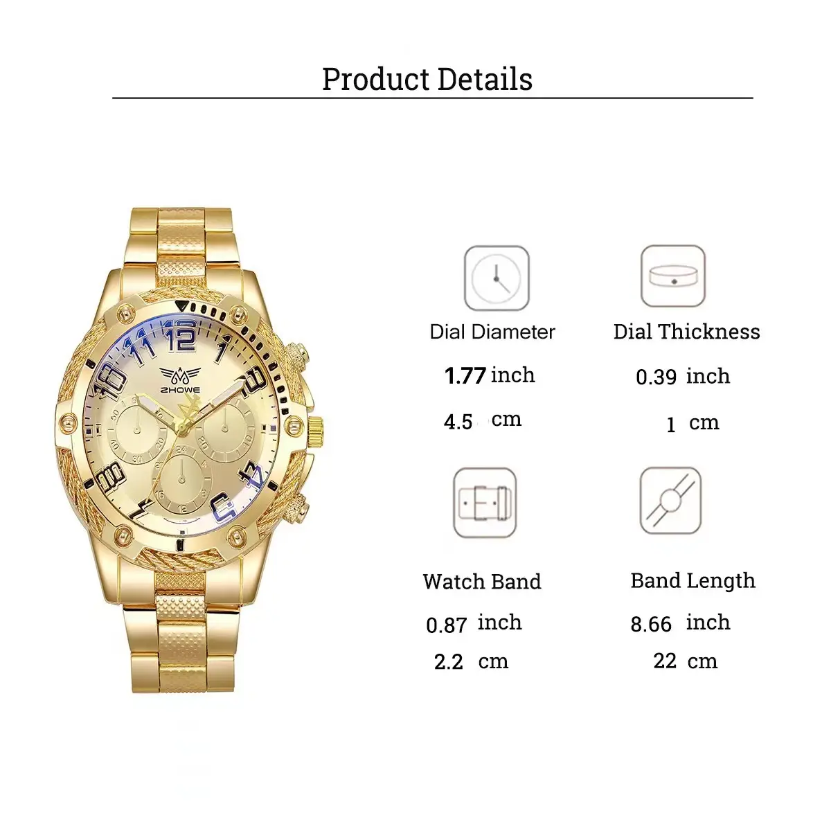 Men's Gold Chronograph Watch with Blue Dial & 3 Eyes — feature 14
