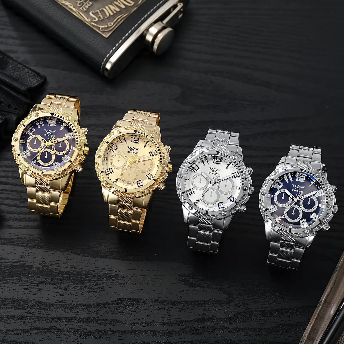 Men's Gold Chronograph Watch with Blue Dial & 3 Eyes — feature 5