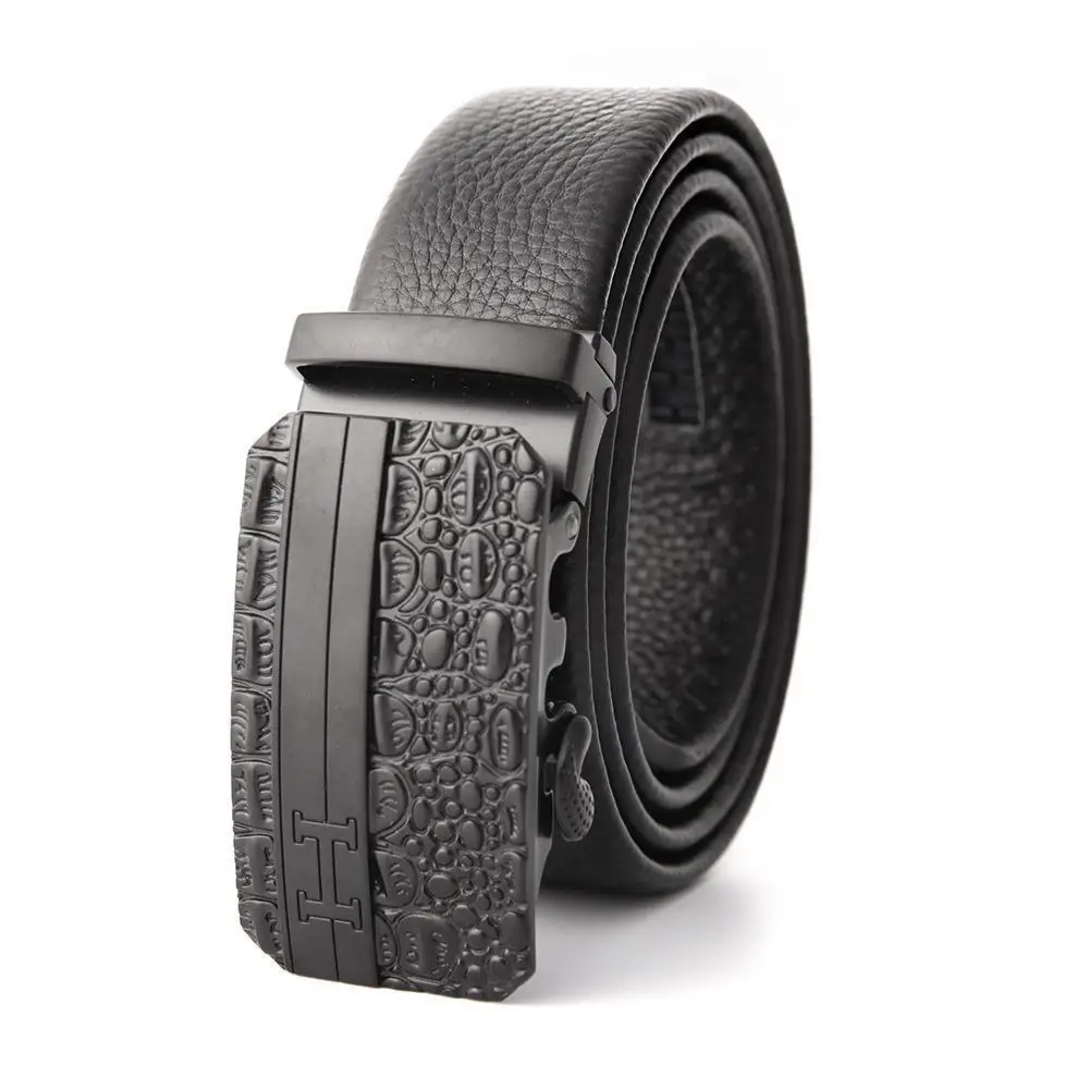 Men's Black Leather Belt with Automatic Buckle - Image 24