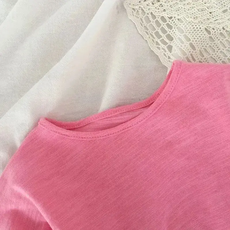 Pink Cotton Round Neck T-Shirt for Kids