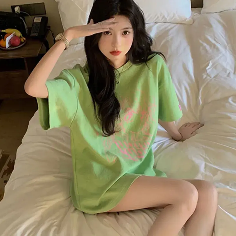 2025 Green Loose Sleeve T-Shirt Women Slim Fit Cotton - Image 2
