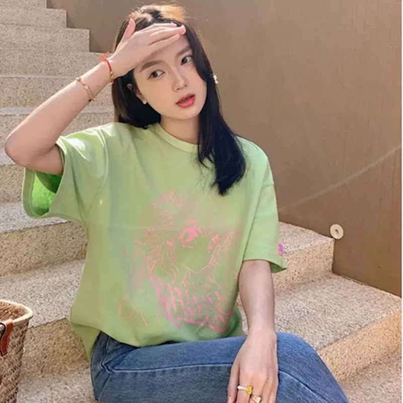 2025 Green Loose Sleeve T-Shirt Women Slim Fit Cotton - Image 4