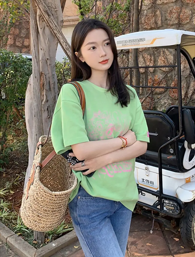 2025 Green Loose Sleeve T-Shirt Women Slim Fit Cotton — feature 7