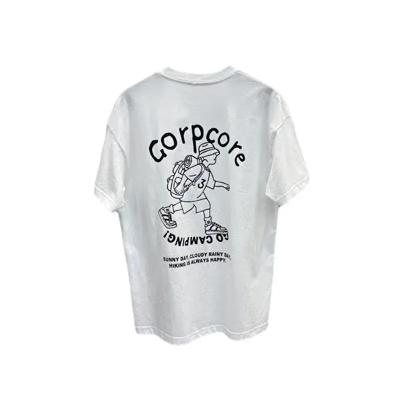 Men Printed Casual T-Shirt White Loose Fit Short Sleeve - Image 7