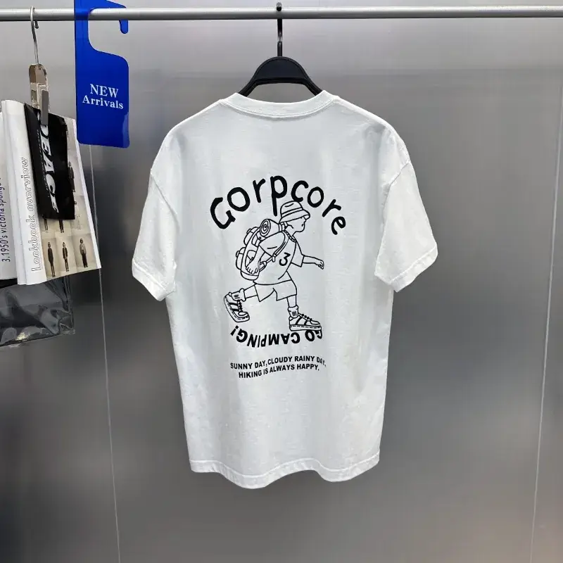 Men Printed Casual T-Shirt White Loose Fit Short Sleeve - Image 2