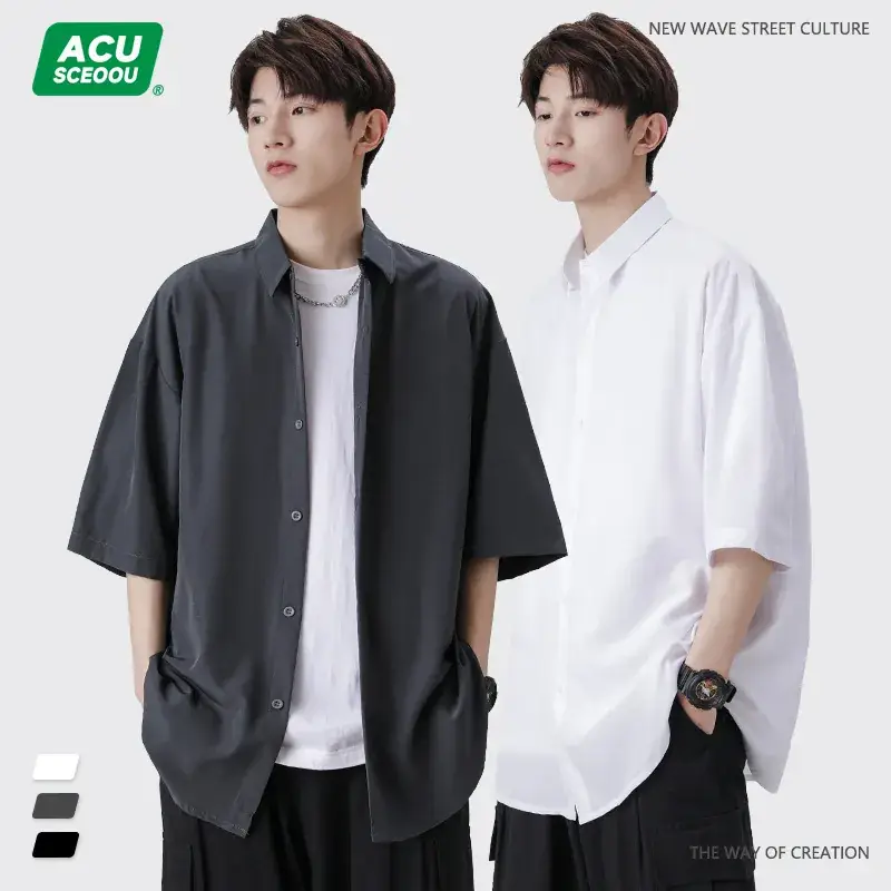 Men's Black Off-Shoulder Lapel Shirt Ice Silk 2025 - Image 4