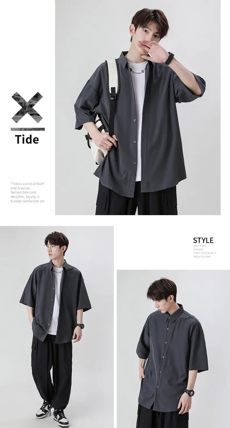 Men's Black Off-Shoulder Lapel Shirt Ice Silk 2025 — feature 10