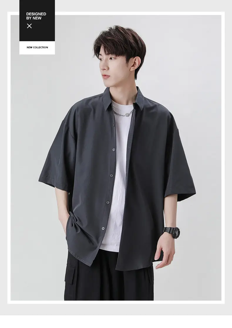 Men's Black Off-Shoulder Lapel Shirt Ice Silk 2025 — feature 2