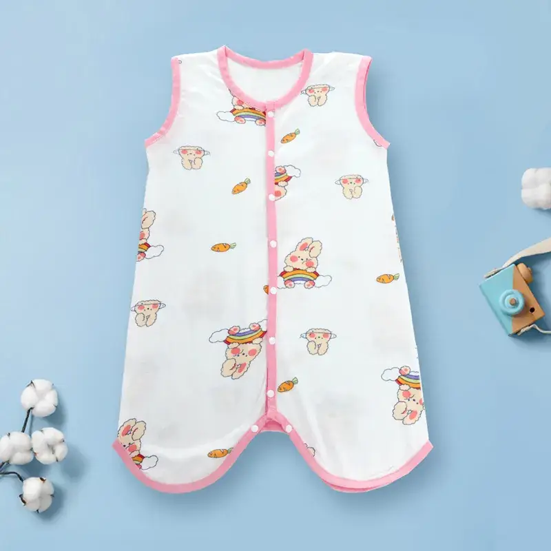 Newborn Baby Sleepwear White Pink Cotton Anti-Kick Pajamas - Image 6