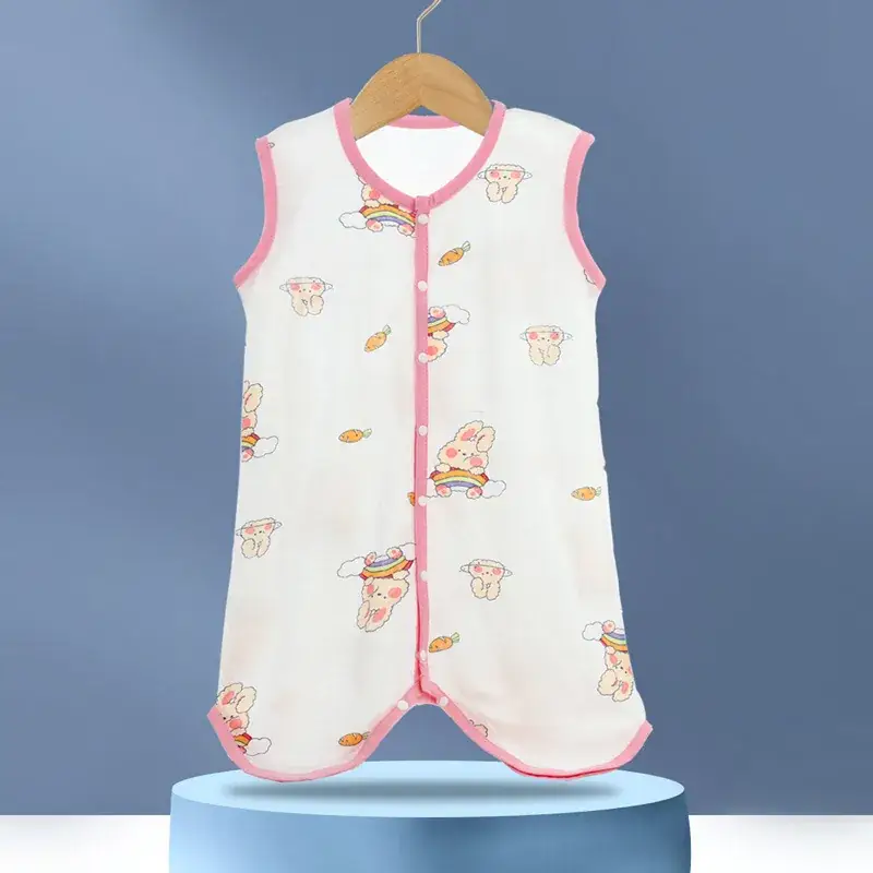 Newborn Baby Sleepwear White Pink Cotton Anti-Kick Pajamas - Image 3