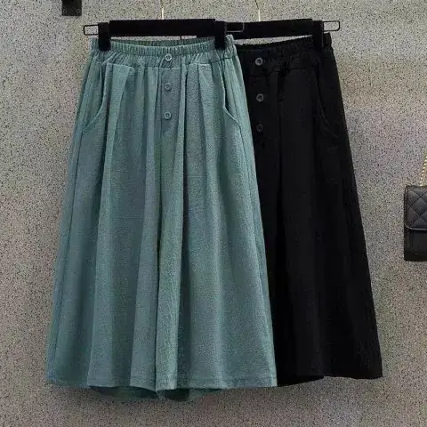 New Women's 2023 Green Wide Leg Hip Capri Skirts - Image 3
