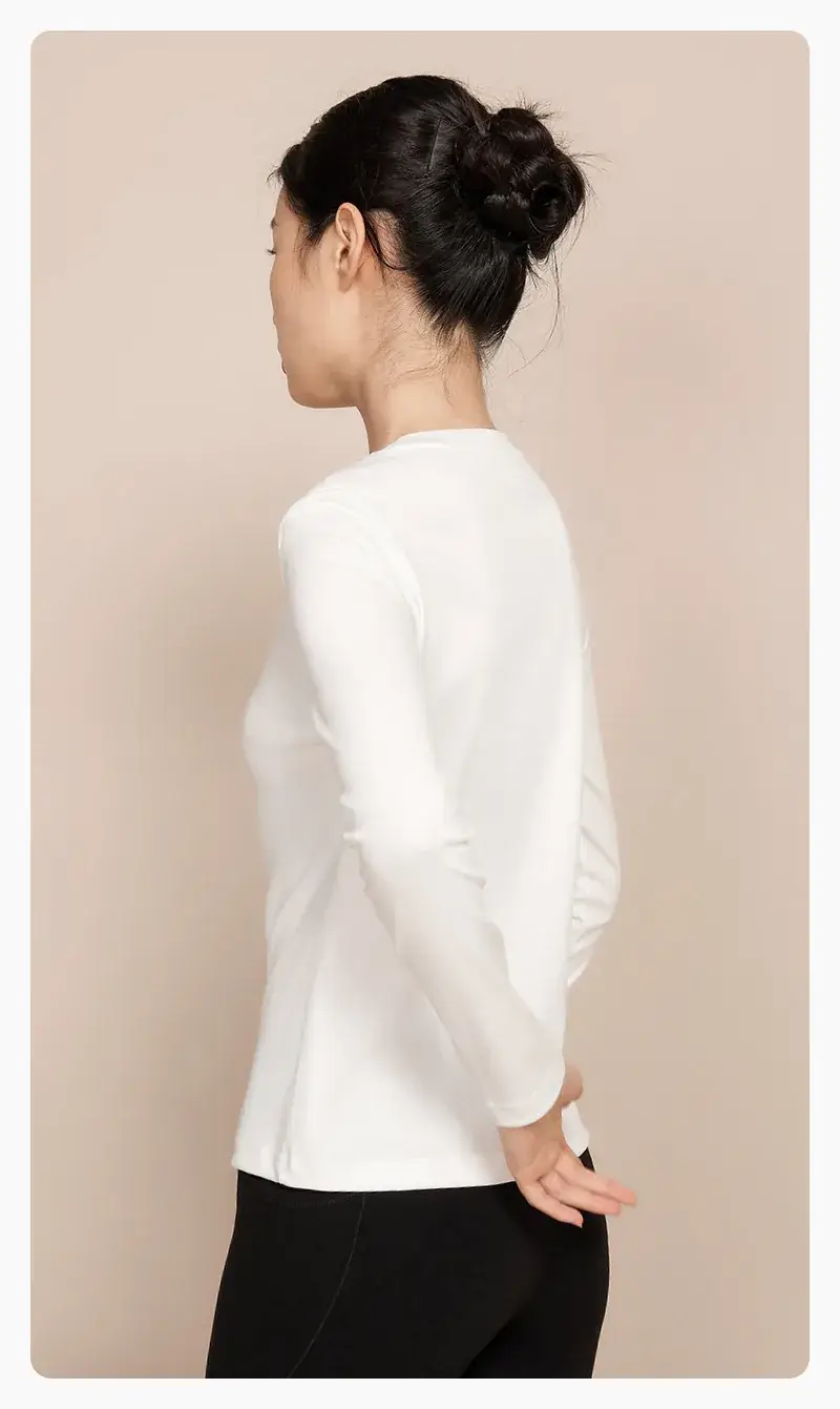 Women Long Sleeve Cotton T-Shirt Grey Round Neck — feature 16