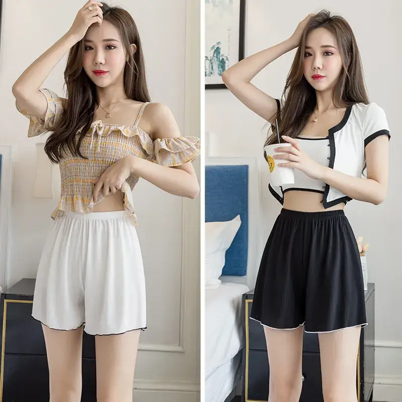 Women's Anti-Walking Jacquard Shorts White Black - Image 7